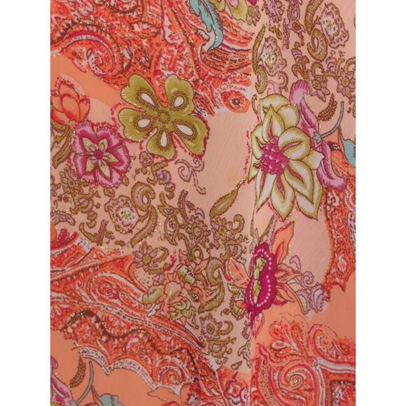 Y2K Floral Paisley Bow Front Chiffon Midi‎ Dress Flutter Sleeve 12 Fairy Grunge - Picture 4 of 7